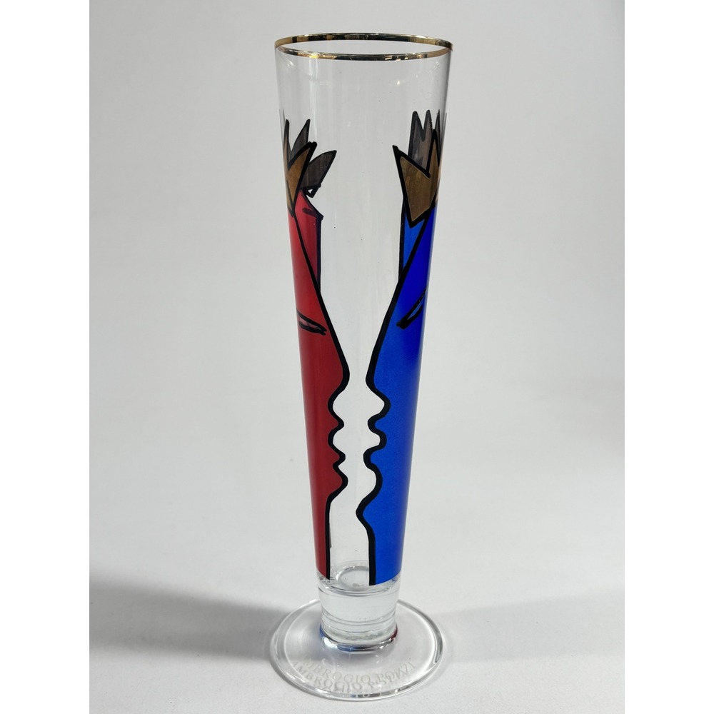Ritzenhoff Beer Glass Ambrogio Pozzi Pop Art Faces Gold Rim Pilsner Flute 9.75in